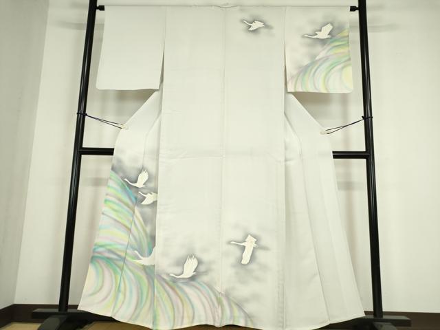 平和屋着物▽訪問着　単衣　飛鶴文　暈し染め　正絹　逸品　DABE4405az
