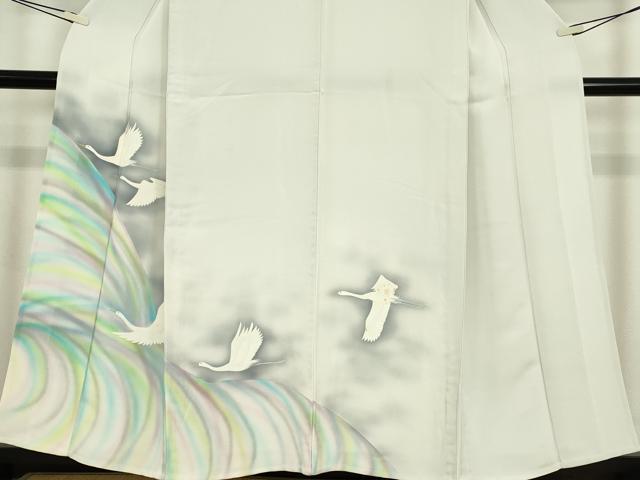 平和屋着物▽訪問着　単衣　飛鶴文　暈し染め　正絹　逸品　DABE4405az_3