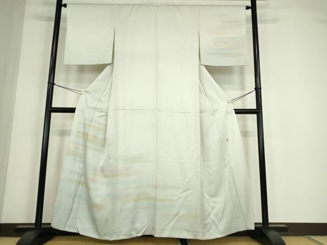 平和屋着物▽人間国宝　福田喜三郎　訪問着　単衣　霞文　金彩　正絹　逸品DABE4451az_1