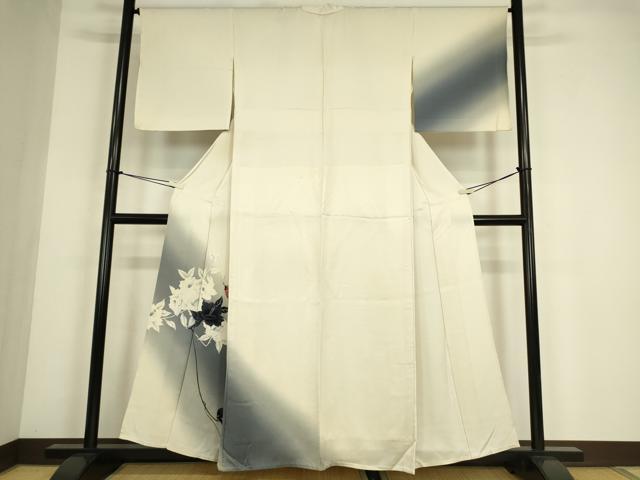 平和屋着物▽訪問着　単衣　舞蝶花文　手描き　暈し染め　正絹　逸品　DABE4482az