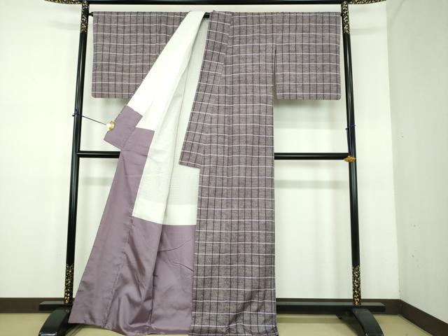 平和屋着物●上質な紬　花織　格子　正絹　逸品　DABE5157ps_2
