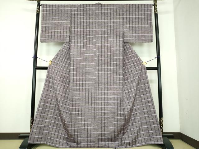 平和屋着物●上質な紬　花織　格子　正絹　逸品　DABE5157ps_1