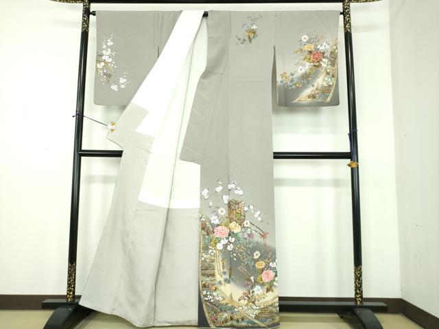 平和屋着物●訪問着　刺繍　御所車風景花文　暈し染め　金彩　正絹　逸品　DABE5161ps_1