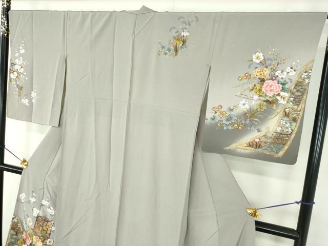 平和屋着物●訪問着　刺繍　御所車風景花文　暈し染め　金彩　正絹　逸品　DABE5161ps_2