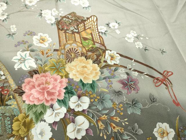 平和屋着物●訪問着　刺繍　御所車風景花文　暈し染め　金彩　正絹　逸品　DABE5161ps_5