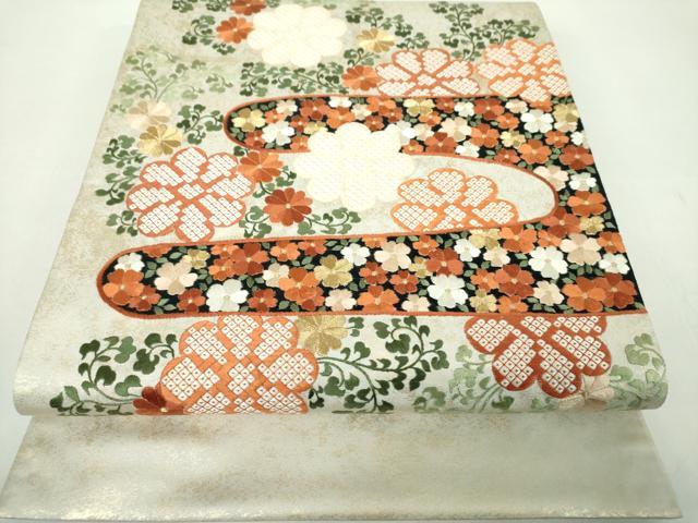 平和屋着物●銀座きしや　太鼓柄袋帯　総刺繍　霞花文　金銀糸　引箔　たとう紙付き　正絹　逸品　DABE5163ps_1