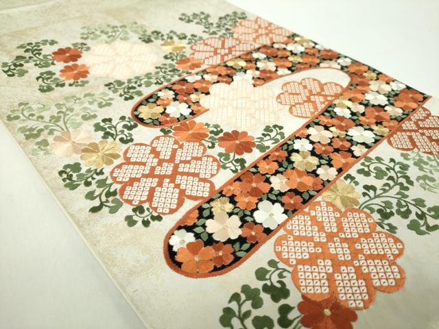 平和屋着物●銀座きしや　太鼓柄袋帯　総刺繍　霞花文　金銀糸　引箔　たとう紙付き　正絹　逸品　DABE5163ps_2