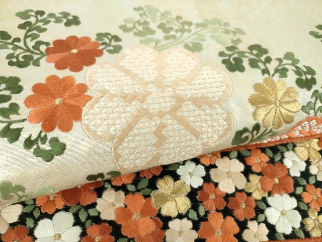 平和屋着物●銀座きしや　太鼓柄袋帯　総刺繍　霞花文　金銀糸　引箔　たとう紙付き　正絹　逸品　DABE5163ps_3