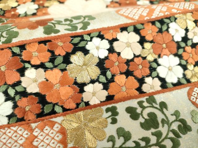 平和屋着物●銀座きしや　太鼓柄袋帯　総刺繍　霞花文　金銀糸　引箔　たとう紙付き　正絹　逸品　DABE5163ps_5