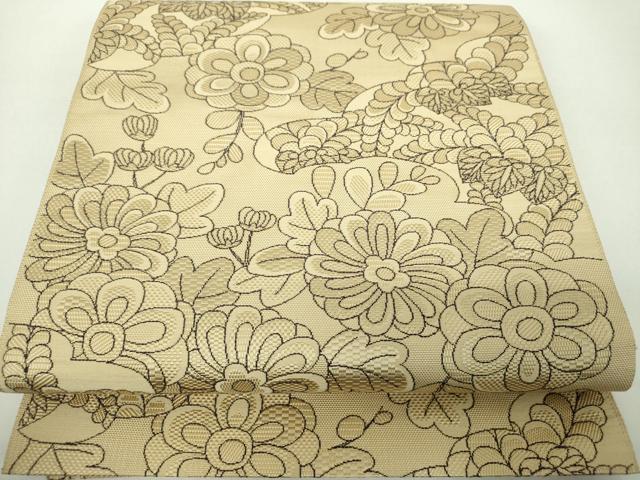 平和屋着物●本場筑前博多織　八寸古屋帯　雲取り花文　正絹　逸品　未使用　DABE5338ps