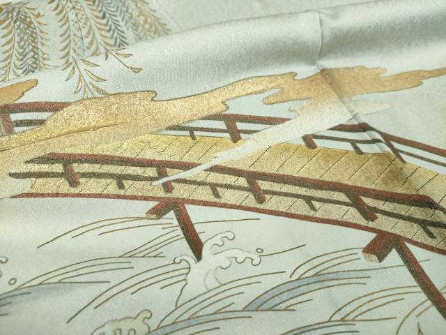 平和屋着物●訪問着　渡橋風景文　暈し染め　金銀彩　正絹　逸品　DABE5358ps_7