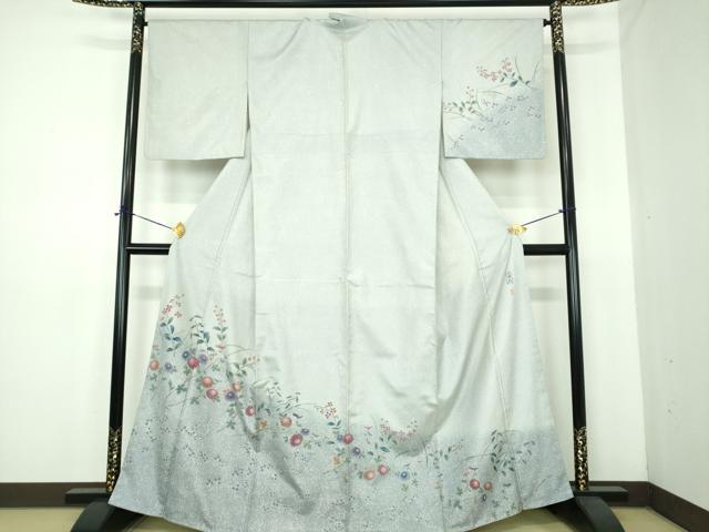 平和屋着物●京友禅の巨匠・頼田勉　臈纈染手描友禅　本場染大島紬　訪問着　草苑　たたき染め　正絹　逸品　DABE5433ps
