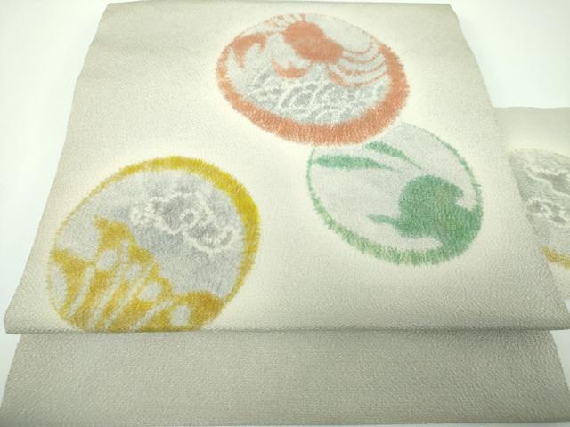 平和屋着物●染色作家　小倉淳史　九寸名古屋帯　絞り　兎　蟹　鬼しぼ縮緬　三越扱い　正絹　逸品　DABE5468ps