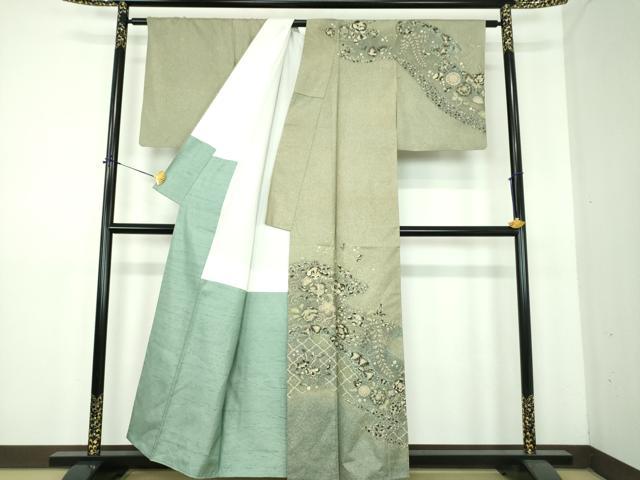 平和屋着物●創業140年　小糸染芸の四代目　小糸敏夫　訪問着　紬地　絞り　辻が花　正絹　逸品　DABE5652ps_1