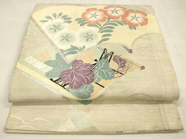 平和屋着物＊夏物　アンティーク　大正ロマン　丸帯　冊子草花文　銀糸　正絹　逸品　DABE6132cm
