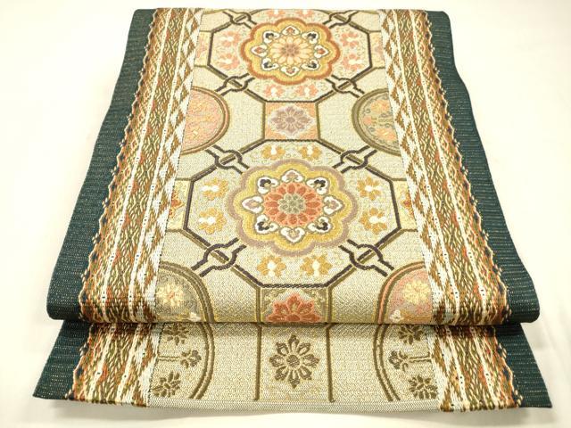 平和屋着物○六通柄袋帯 唐織 蜀江花文 金糸 正絹 逸品 DABE6192cm 