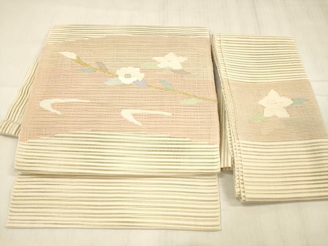平和屋着物＊夏物　絽綴れ　つけ帯　枝花文　金銀糸　正絹　逸品　DABE6206cm