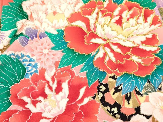 平和屋着物[]七五三 女の子 3歳 祝着 三つ身 駒刺繍 牡丹花車文 暈し