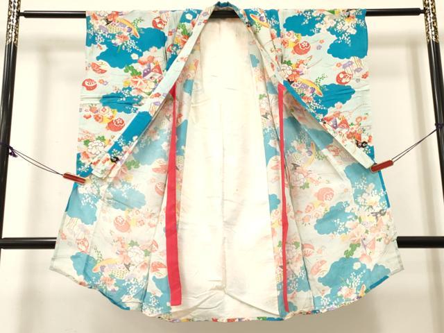 平和屋着物[]アンティーク　大正ロマン　七五三　女の子　３歳　祝着　三つ身　単衣　渡し舟花文　逸品　DABE7053ma_1