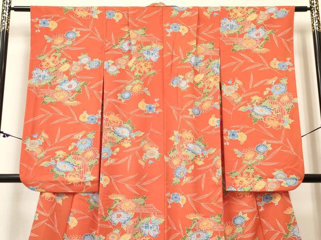 平和屋着物∵女の子　十三参り　子供　祝着　型染　風景花文　逸品　DABE7066ma_2