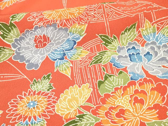 平和屋着物∵女の子　十三参り　子供　祝着　型染　風景花文　逸品　DABE7066ma_4