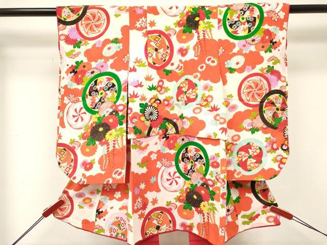 平和屋着物[]七五三　女の子　３歳　祝着　三つ身　花丸文　金彩　逸品　DABE7085ma 12,740円
