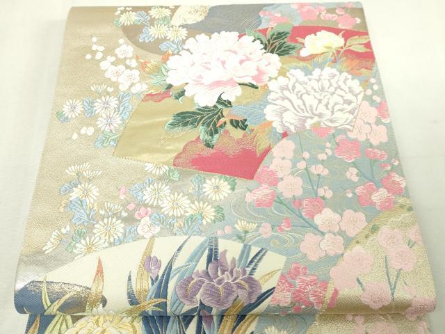 平和屋本店▼「美しいキモノ」お馴染みのメーカー　となみ織物　六通柄袋帯　地紙草花文　純金箔　正絹　24ｋ　逸品　DABE9130sf