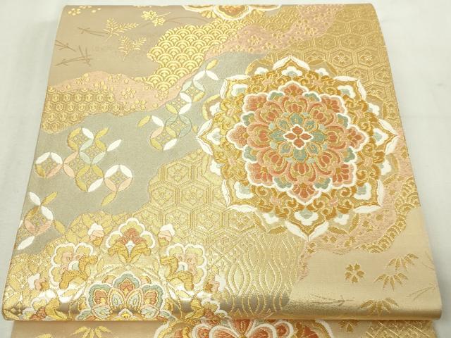 平和屋本店▼六通柄袋帯　唐織　正倉院花文　本金　正絹　24ｋ　逸品　DABE9135sf