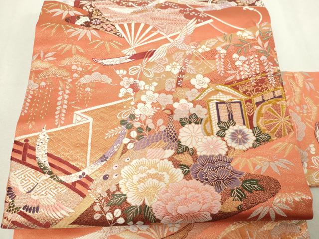 平和屋本店▼九寸名古屋帯　唐織　几帳吉祥文　九百錦　純金箔　二重織　正絹　24ｋ　逸品　DABE9151sf