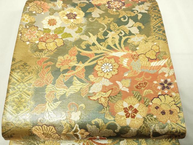 平和屋本店▼六通柄袋帯　鳳凰花唐草文　麗華錦　本金箔　正絹　逸品　DABE9174sf