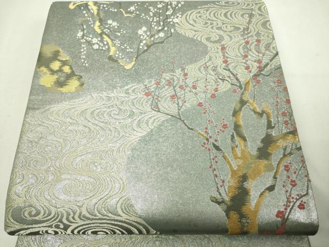 平和屋本店▼松尾光琳　六通柄袋帯　本金琳派紅白梅図　正絹　逸品　DABE9175sf