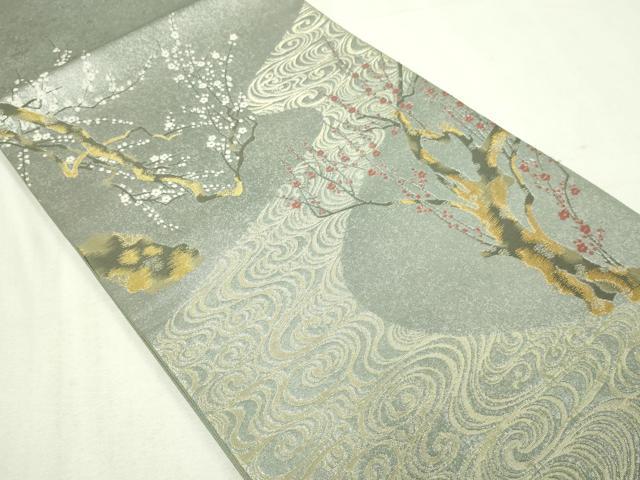 平和屋本店▼松尾光琳　六通柄袋帯　本金琳派紅白梅図　正絹　逸品　DABE9175sf_1