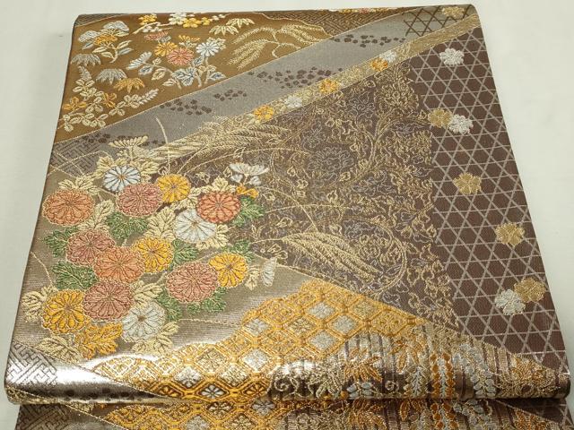 平和屋本店▼六通柄袋帯　草花文　純金二重箔　正絹　逸品　DABE9274sf