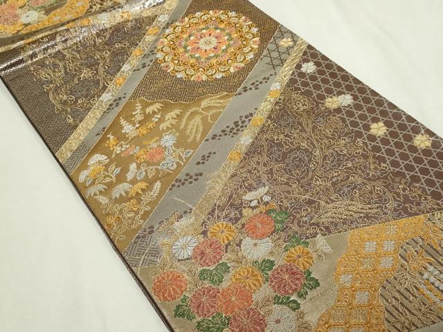 平和屋本店▼六通柄袋帯　草花文　純金二重箔　正絹　逸品　DABE9274sf_1