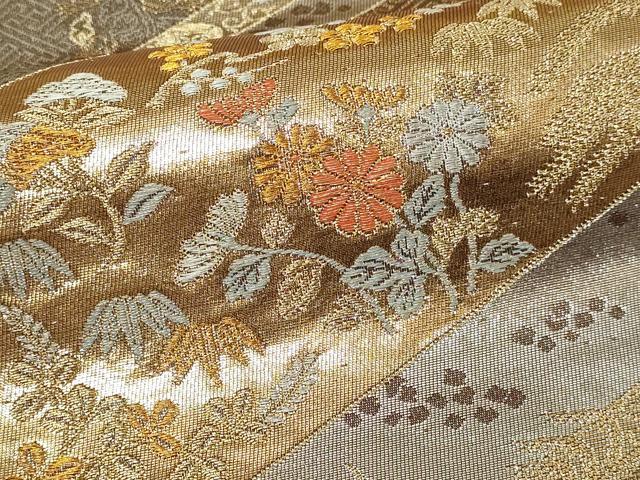 平和屋本店▼六通柄袋帯　草花文　純金二重箔　正絹　逸品　DABE9274sf_3