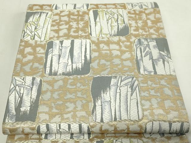 平和屋本店▼両方向全通柄袋帯　唐織　笹竹文　本金プラチナ箔　正絹　逸品　DABE9275sf