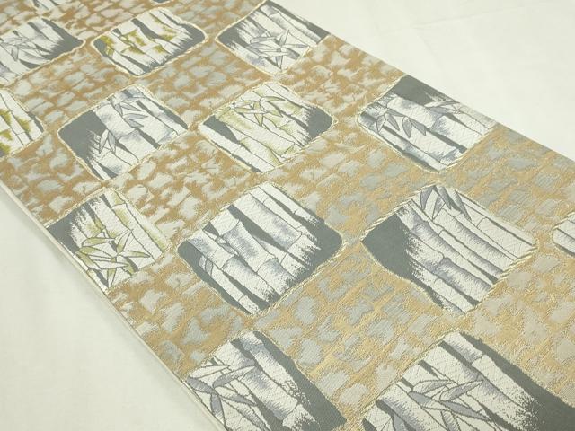 平和屋本店▼両方向全通柄袋帯　唐織　笹竹文　本金プラチナ箔　正絹　逸品　DABE9275sf_1