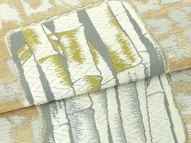 平和屋本店▼両方向全通柄袋帯　唐織　笹竹文　本金プラチナ箔　正絹　逸品　DABE9275sf_2
