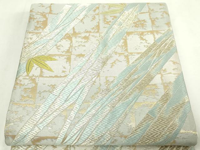 平和屋本店▼両方向全通柄袋帯　唐織　笹竹文　本金プラチナ箔　正絹　逸品　DABE9275sf_7