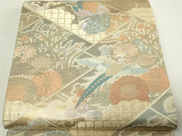 平和屋本店▼六通柄袋帯　尾長鳥花文　本金二重箔　正絹　逸品　DABE9278sf