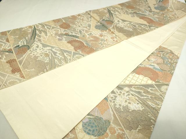 平和屋本店▼六通柄袋帯　尾長鳥花文　本金二重箔　正絹　逸品　DABE9278sf_5
