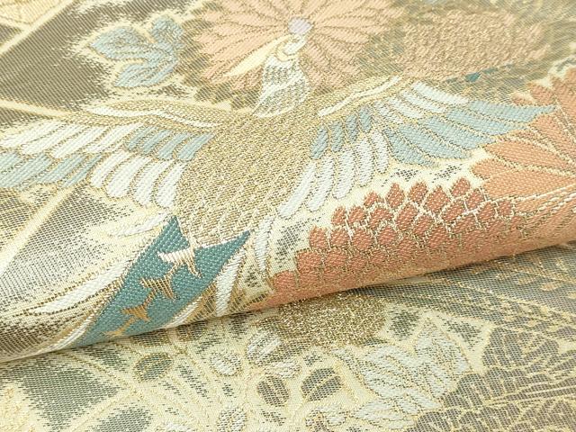平和屋本店▼六通柄袋帯　尾長鳥花文　本金二重箔　正絹　逸品　DABE9278sf_2