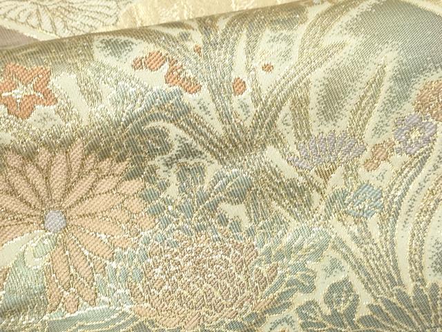 平和屋本店▼六通柄袋帯　尾長鳥花文　本金二重箔　正絹　逸品　DABE9278sf_3