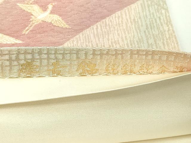 平和屋本店▼六通柄袋帯　飛鶴草花文　慶長錦　純銀金箔　正絹　逸品　DABE9279sf_4