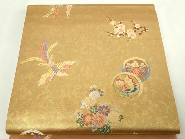 平和屋本店▼六通柄袋帯　唐織　鳳凰花蝶文　慴金錦引箔　正絹　逸品　DABE9280sf