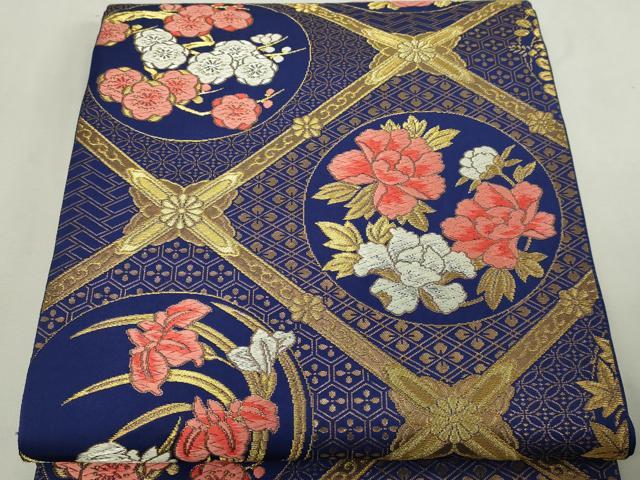 平和屋本店▼六通柄袋帯　唐織　草花丸文　本金箔　正絹　逸品　DABE9281sf