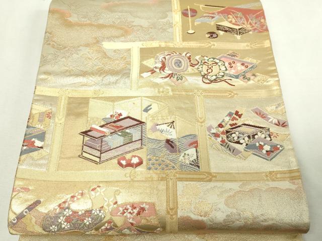 平和屋本店▼六通柄袋帯　唐織　違い棚古典　本金箔　正絹　逸品　DABE9285sf