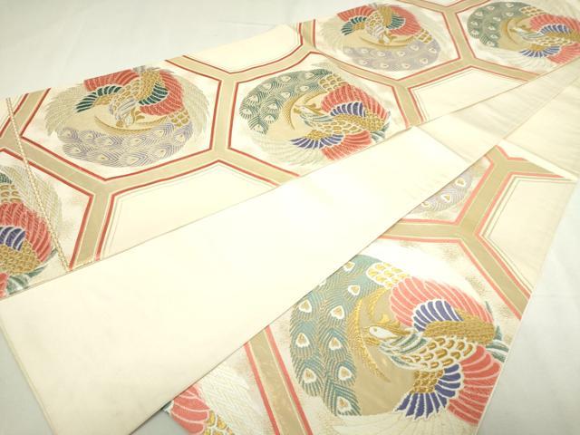 平和屋本店▼六通柄袋帯　唐織　亀甲孔雀文　24金箔　正絹　逸品　DABE9288sf_5