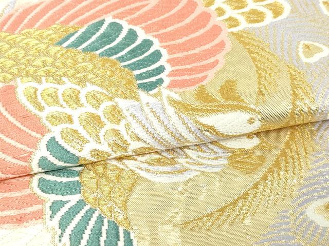 平和屋本店▼六通柄袋帯　唐織　亀甲孔雀文　24金箔　正絹　逸品　DABE9288sf_2