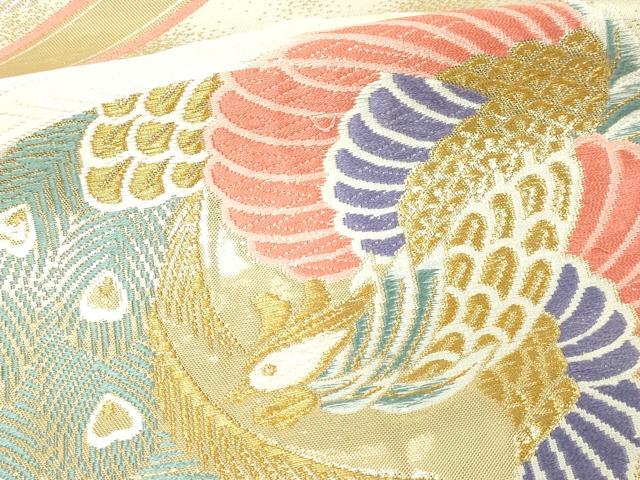 平和屋本店▼六通柄袋帯　唐織　亀甲孔雀文　24金箔　正絹　逸品　DABE9288sf_3
